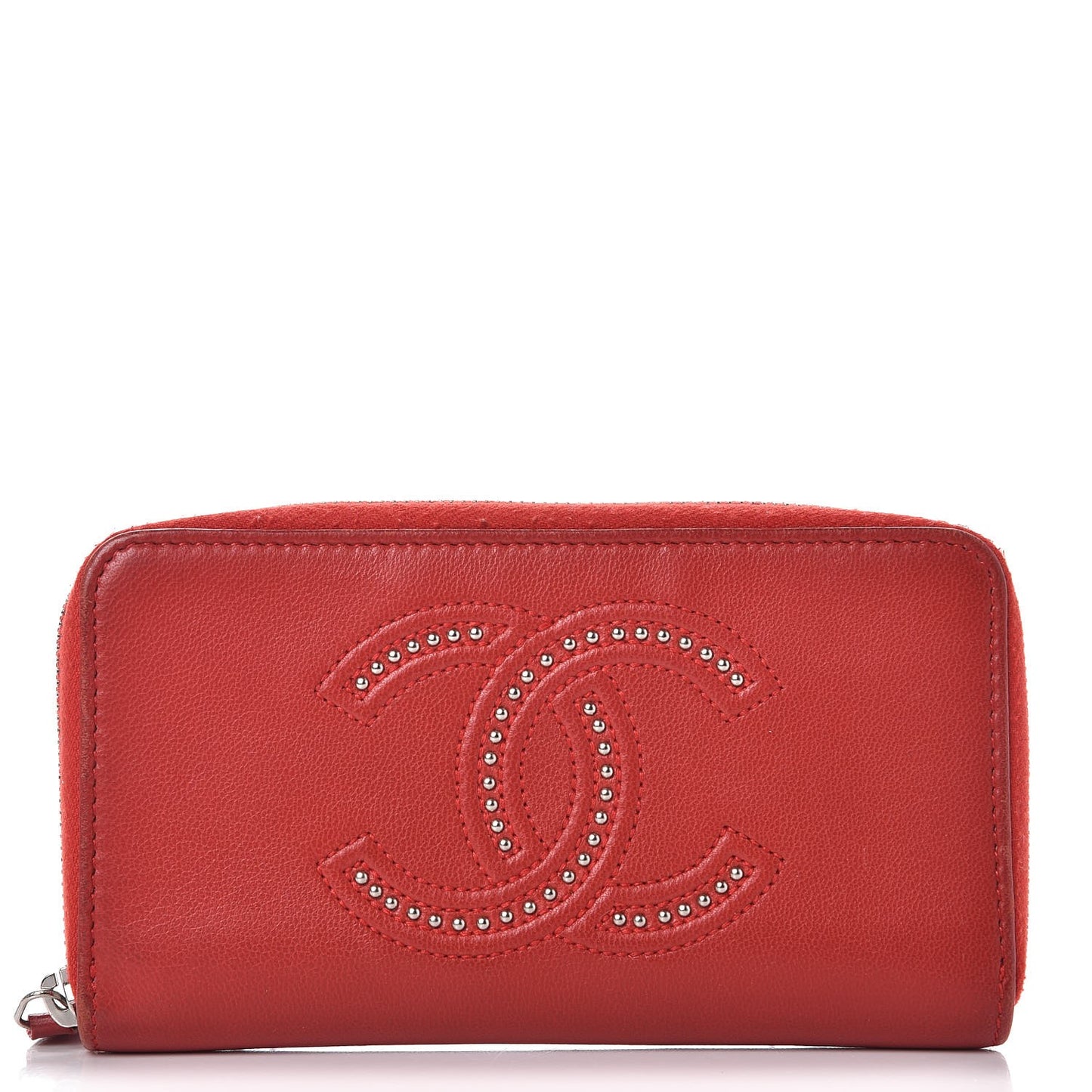Lambskin Studded Small Timeless CC Zip Around Wallet Red