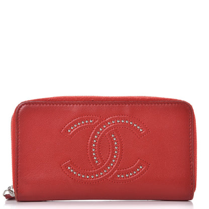 Chanel Lambskin Studded Small Timeless CC Zip Around Wallet Red 1 of 9