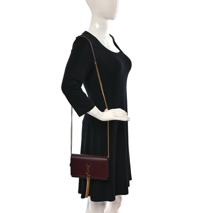 Saint Laurent Grain De Poudre Classic Monogram Kate Tassel Chain Wallet Burgundy 3 of 8