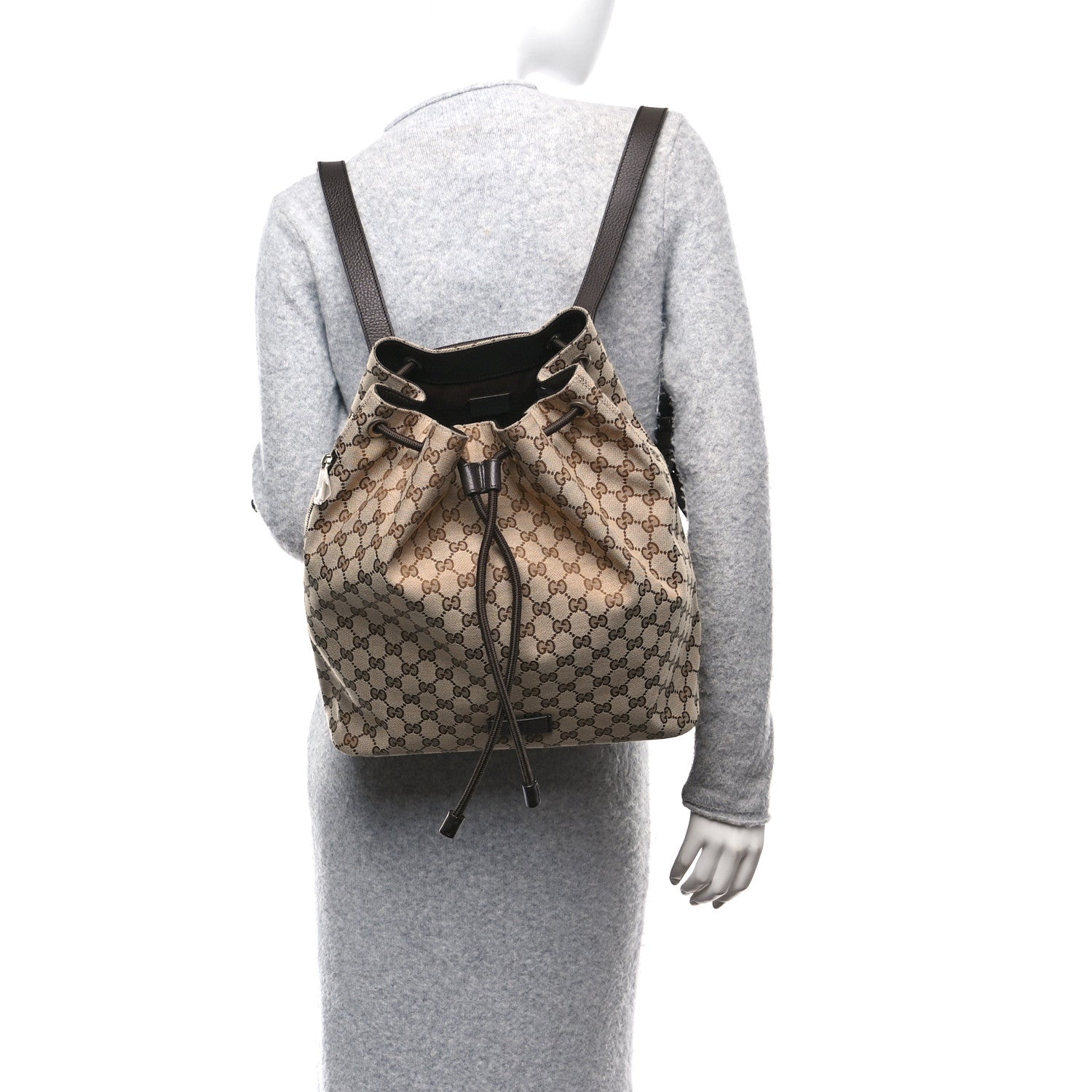 Gucci Monogram Dollar Calfskin O Drawstring Backpack Beige Ebony Testa di Moro Dark Chocolate 2 of 10