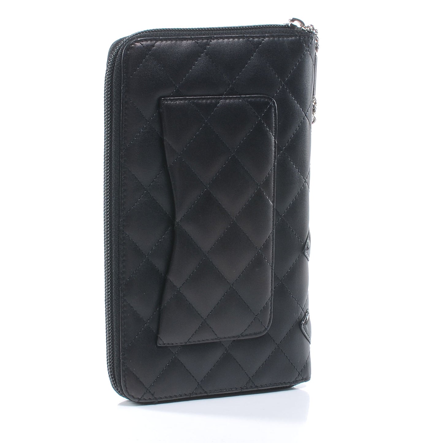 Calfskin Quilted Cambon Zip Around Organizer Wallet Black