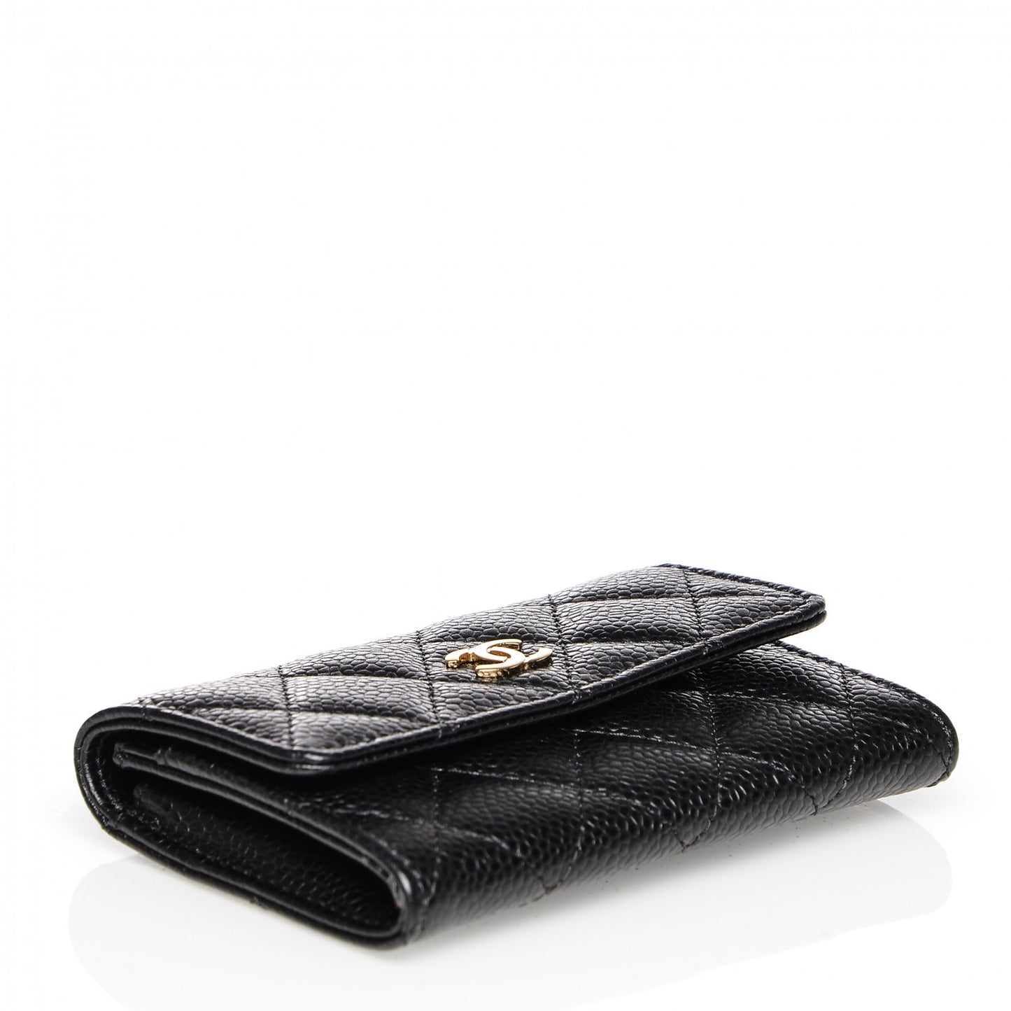 Caviar Quilted Flap Card Holder Black