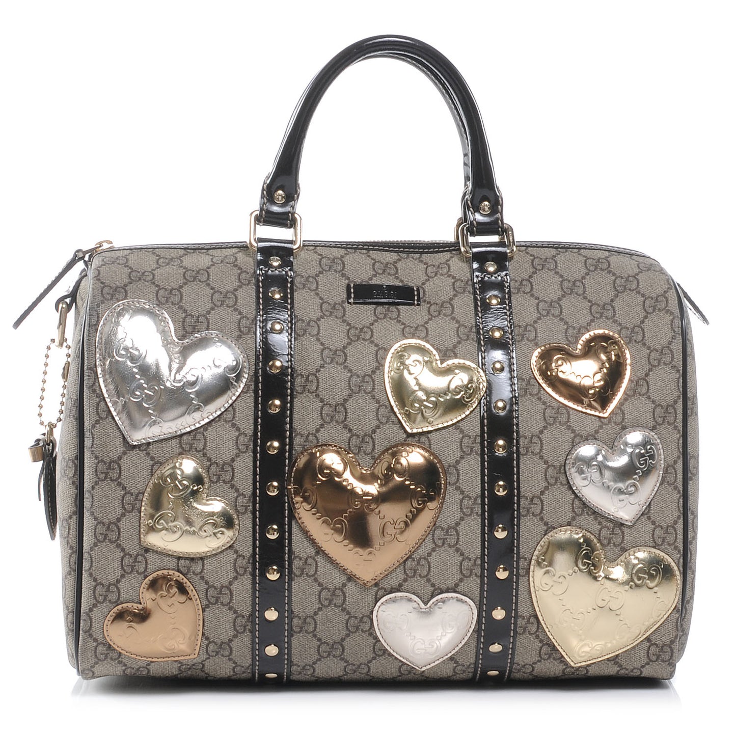 Monogram Guccissima Hearts Studded Medium Joy Boston Dark Brown