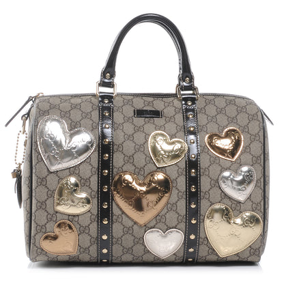 Gucci Monogram Guccissima Hearts Studded Medium Joy Boston Dark Brown 1 of 7