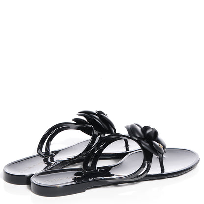 Chanel Jelly Camellia Thong Sandals 40 Black 4 of 6