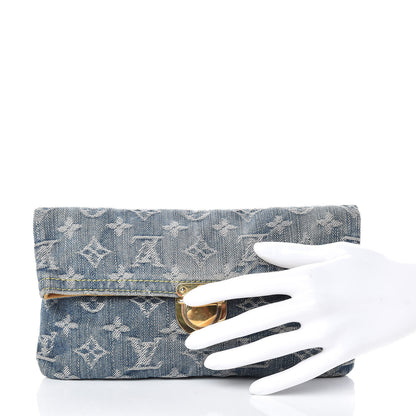 Louis Vuitton Monogram Denim Pochette Plat Clutch Blue 2 of 7