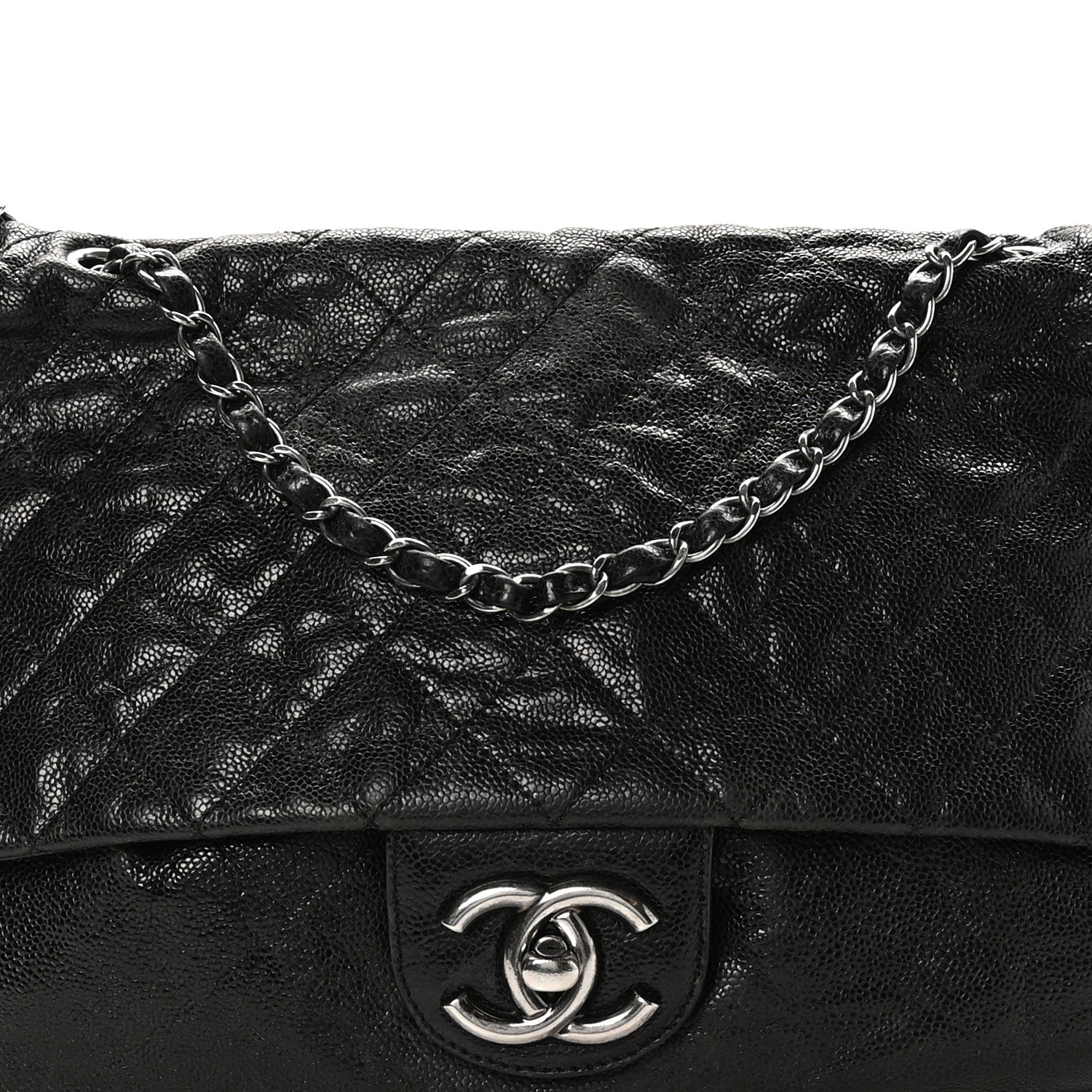 Chanel Crumpled Caviar Quilted Maxi Elastic Flap Black 8 of 10