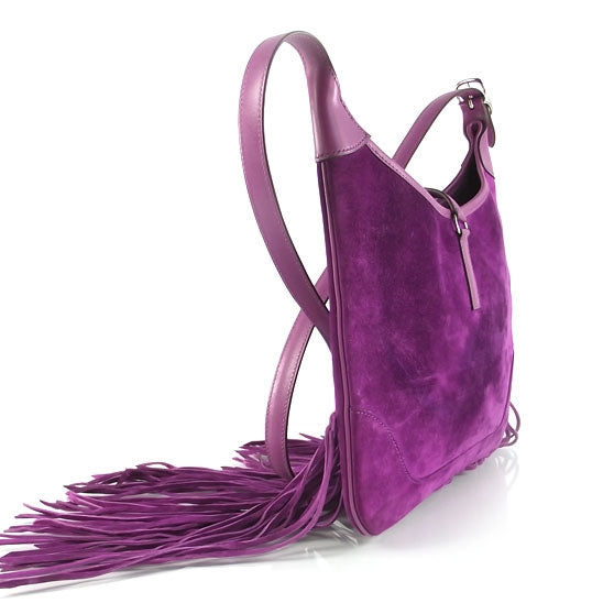 Suede Sac Trim Anate Fringe Satchel Violet