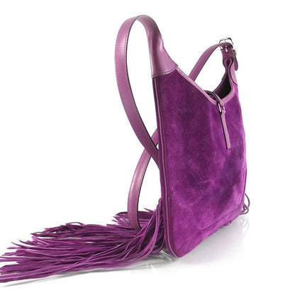 Hermes Suede Sac Trim Anate Fringe Satchel Violet 3 of 8