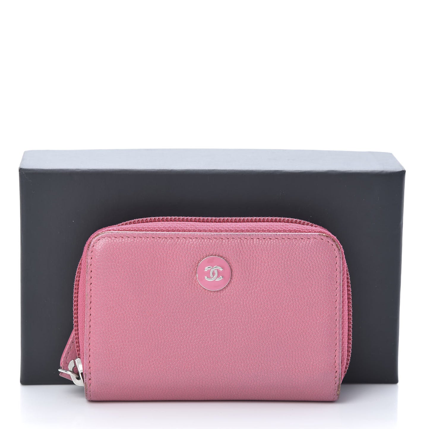 Caviar Button Zip Coin Purse Pink