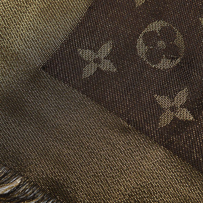 Louis Vuitton Silk Lurex Wool Monogram Shine Shawl Brown 3 of 4