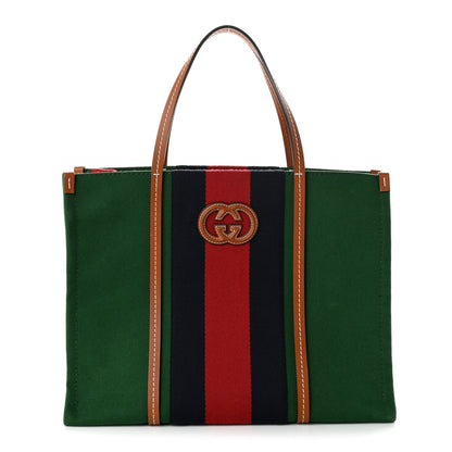 Gucci Canvas Calfskin Web Small Interlocking G Tote Bag Green Red 1 of 10
