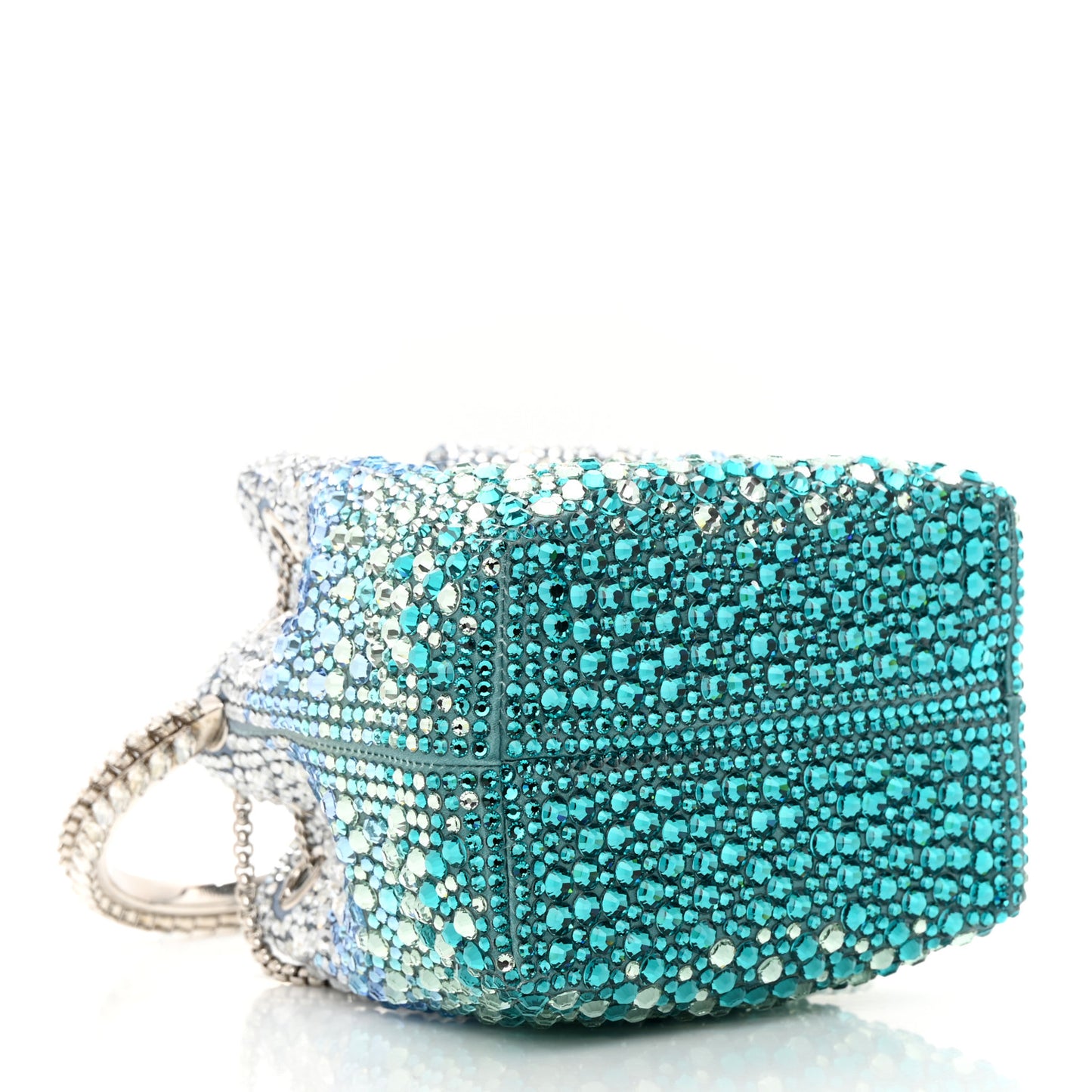 Satin Hotfix Crystal Embellished Bon Bon Bucket Bag Blue Silver