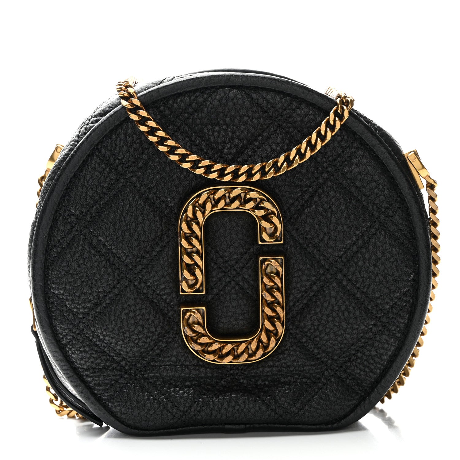 Marc Jacobs Grained Calfskin Quilted The Status Round Crossbody Black 1 of 10