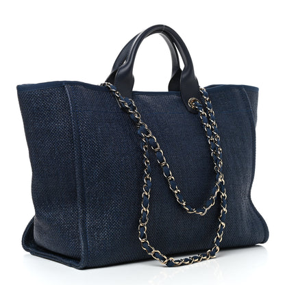 Chanel Woven Straw Raffia Large Deauville Tote Dark Blue 2 of 8