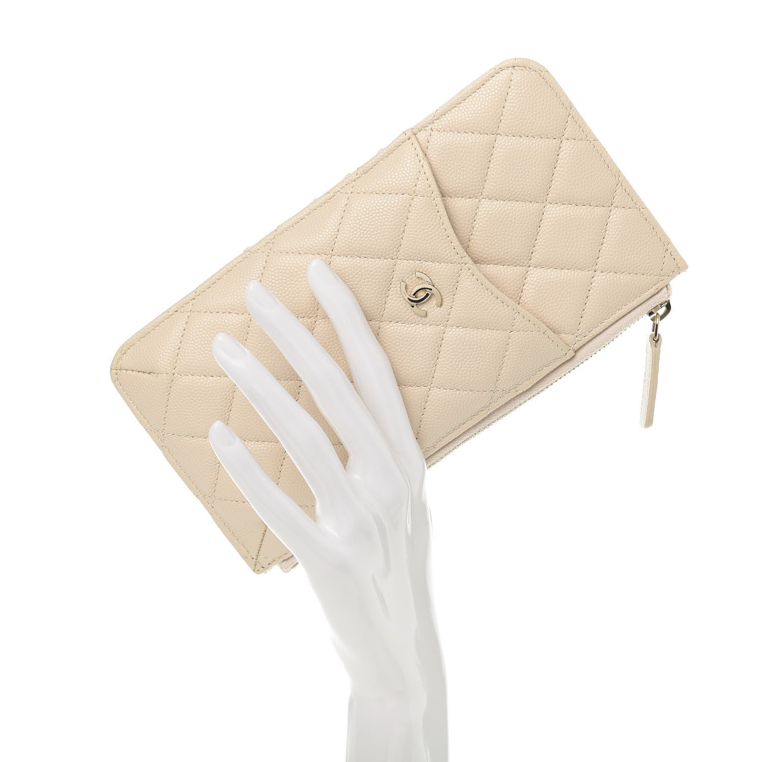 Chanel Caviar Quilted Classic Flat Wallet Pouch Light Beige 2 of 8