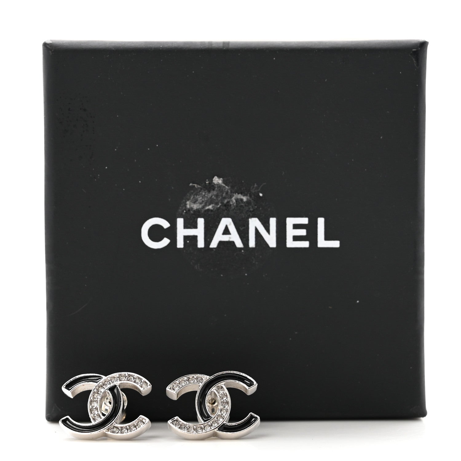 Chanel Crystal Enamel CC Earrings Silver Black 5 of 5