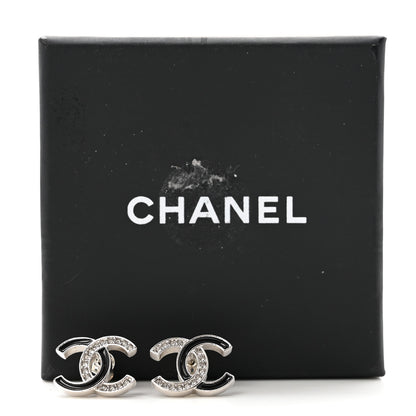 Chanel Crystal Enamel CC Earrings Silver Black 5 of 5