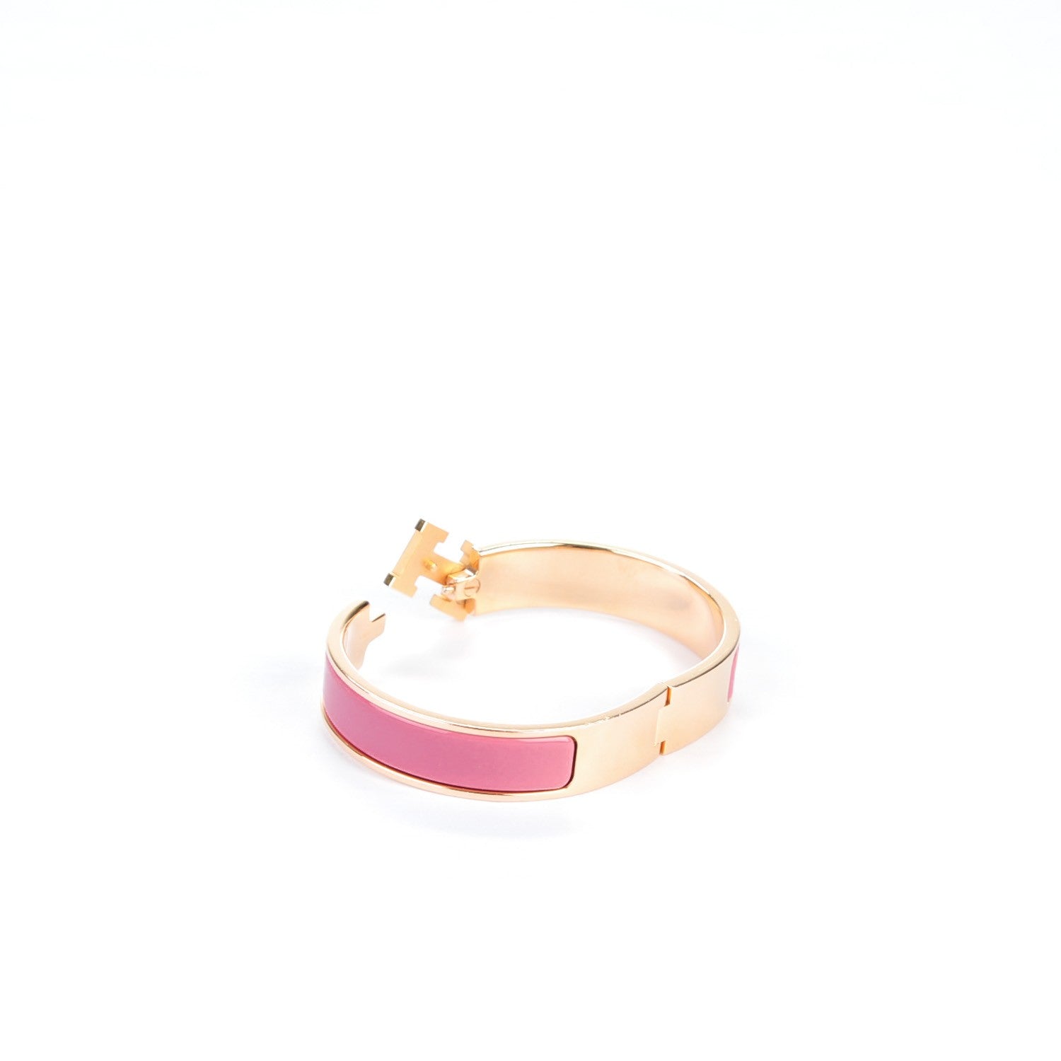 Hermes Enamel Narrow Clic Clac H Bracelet PM Rose Velours 3 of 4