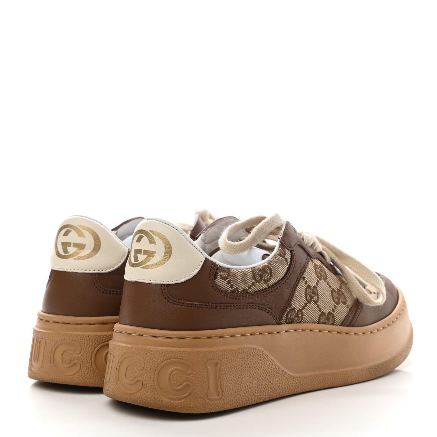 Calfskin GG Monogram Womens Platform 55mm Sneakers 39.5 Hezelnut Beige Ebony Mystic White
