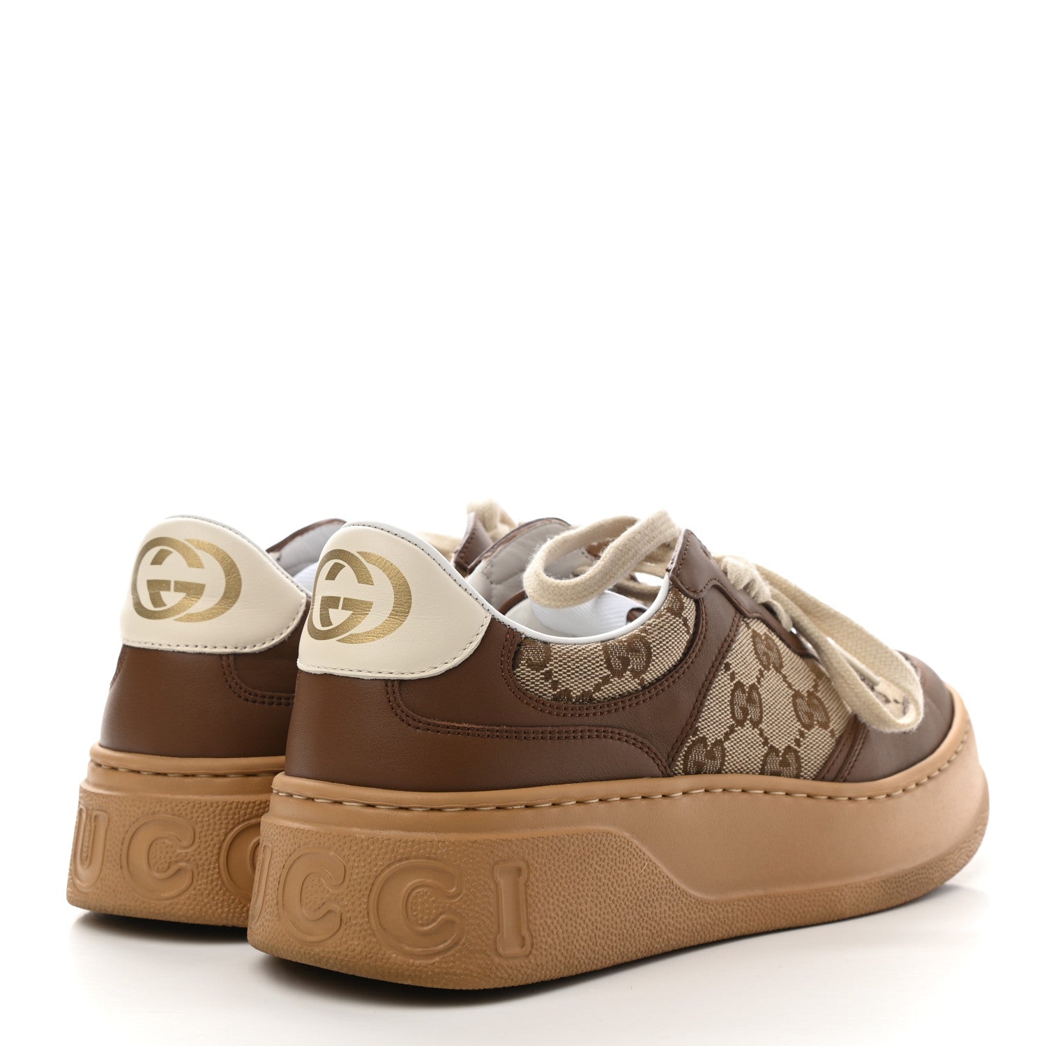 Gucci Calfskin GG Monogram Womens Platform 55mm Sneakers 39.5 Hezelnut Beige Ebony Mystic White 4 of 9