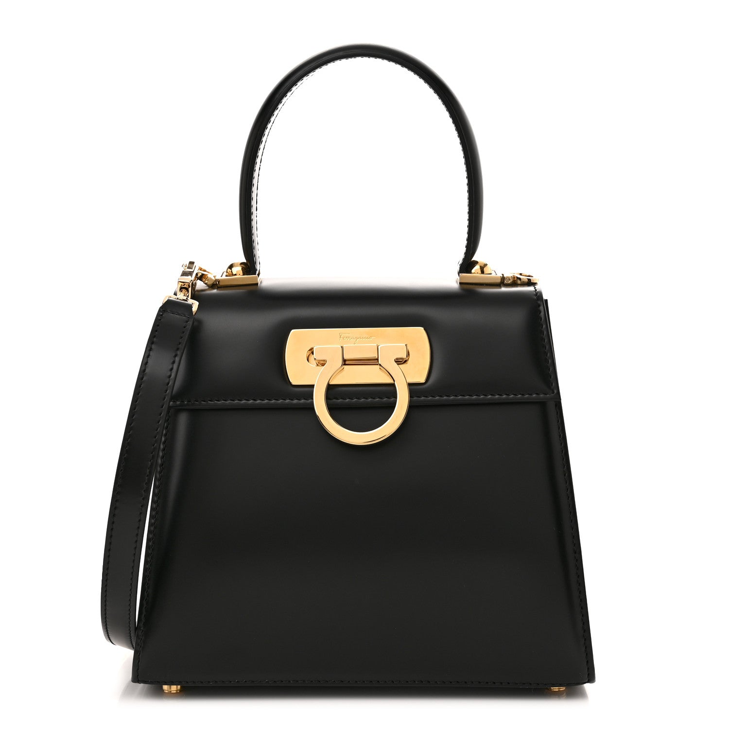 Salvatore Ferragamo Brushed Off Calfskin Iconic Top Handle Bag Black 1 of 11