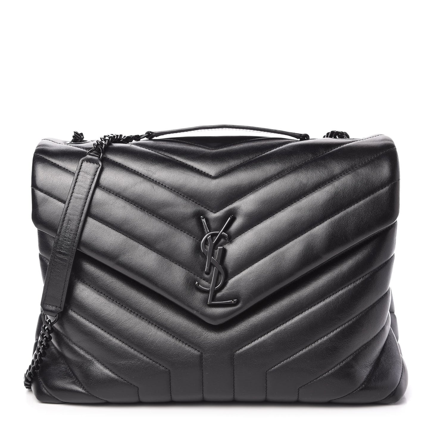 Calfskin Y Quilted Monogram Medium Loulou Chain Satchel Black