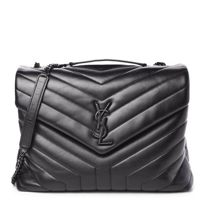 Saint Laurent Calfskin Y Quilted Monogram Medium Loulou Chain Satchel Black 1 of 10