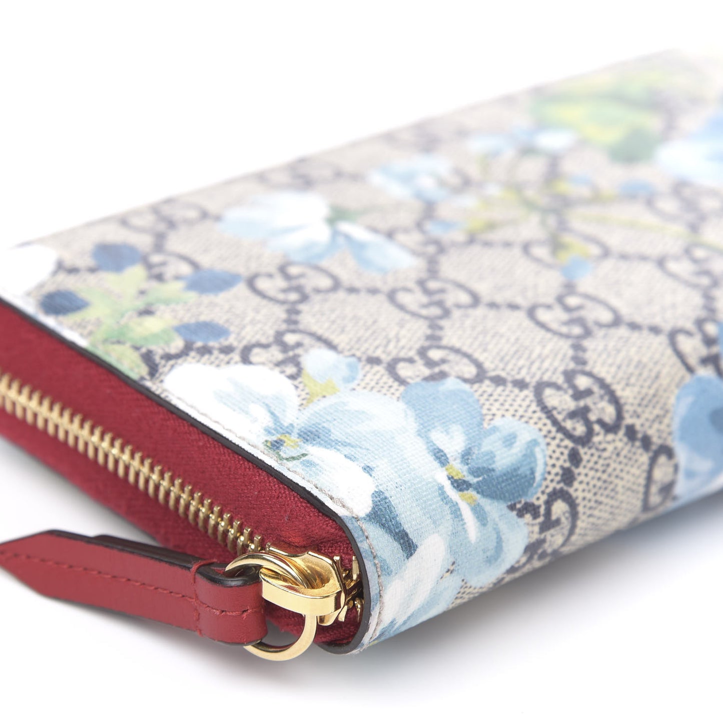 GG Supreme Monogram Blooms Zip Around Wallet Blue Red