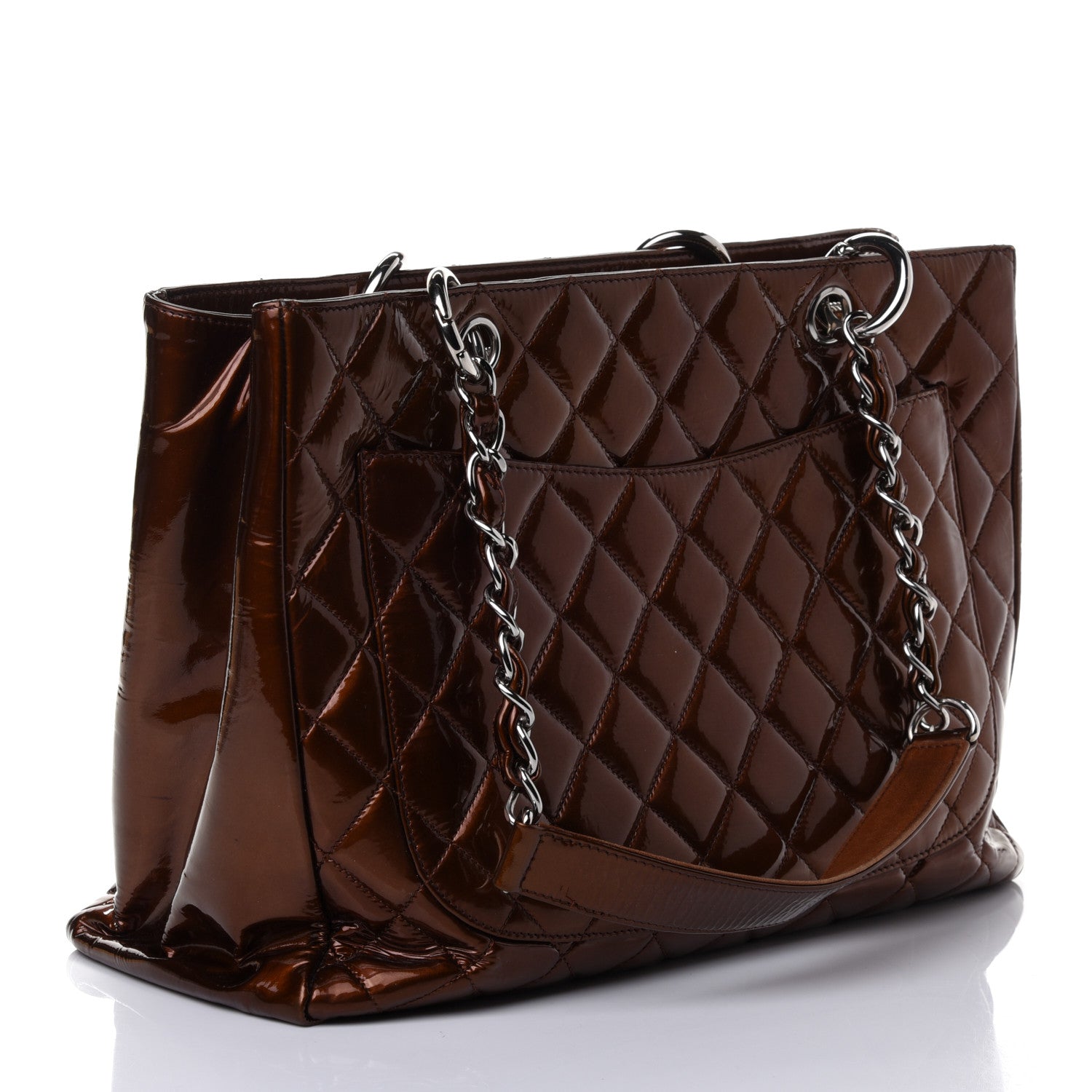 Chanel Metallic Patent Quilted Grand Shopping Tote GST Bronze 2 of 4