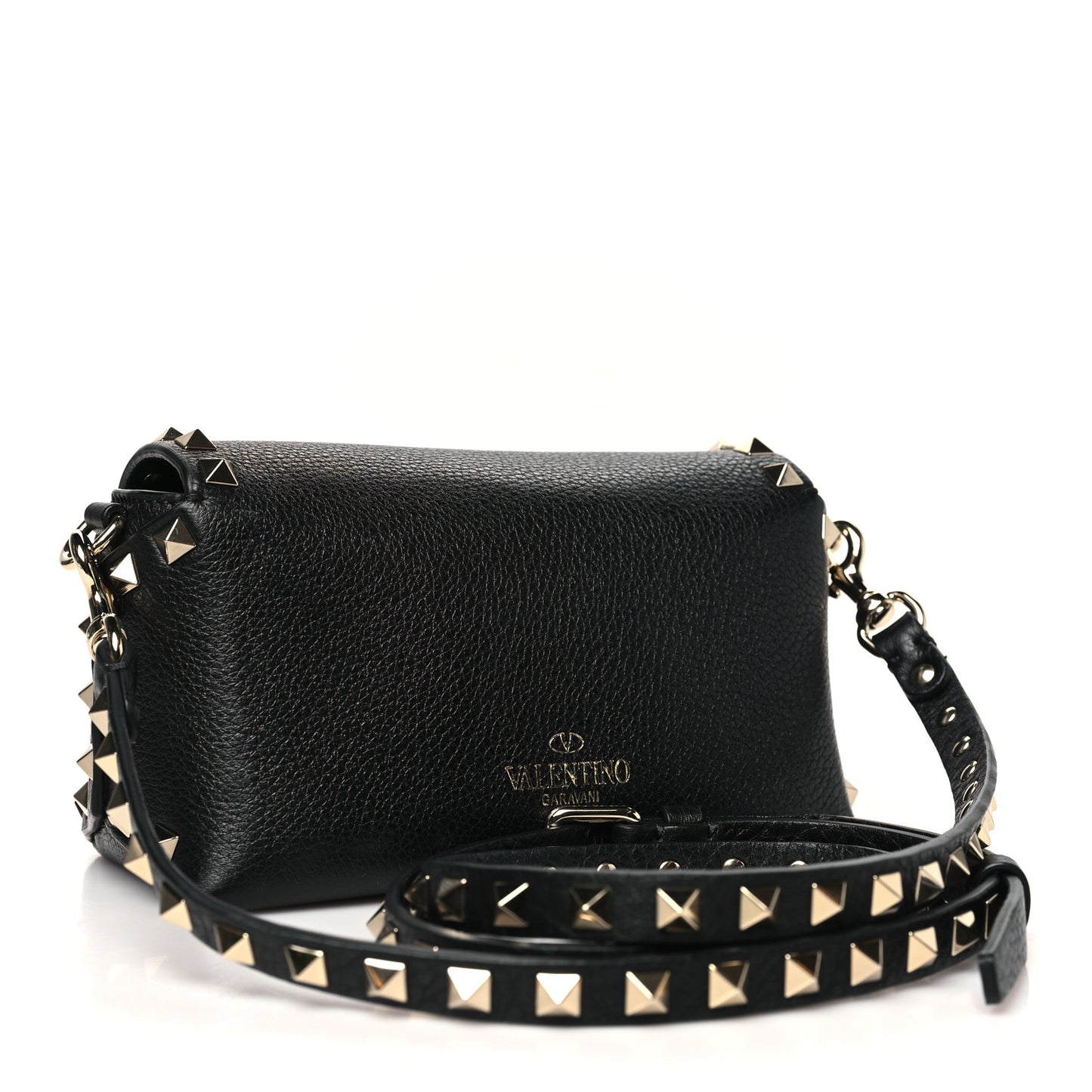 Pebbled Calfskin Mini Rockstud Crossbody Bag Black