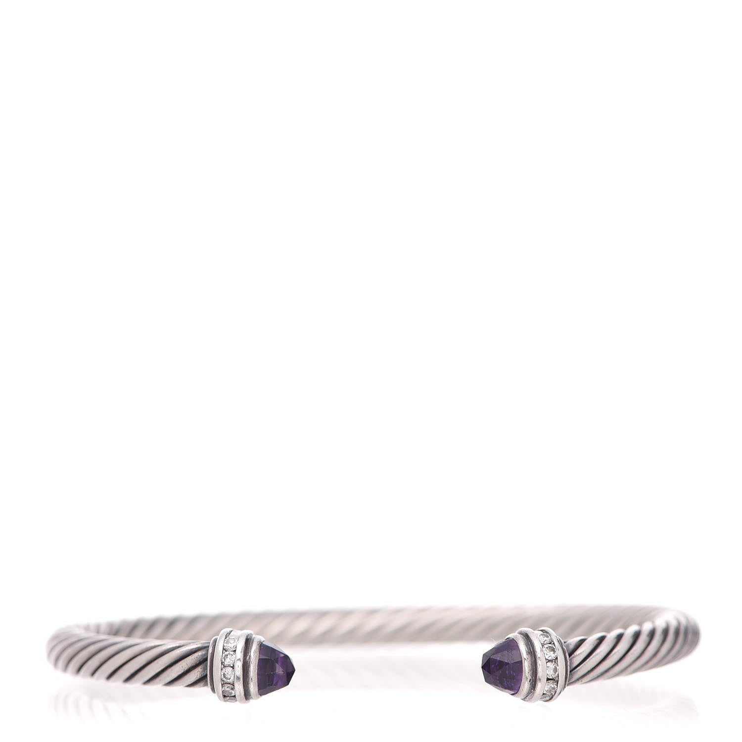 David Yurman Sterling Silver Diamond Amethyst 5mm Cable Classics Bracelet 1 of 5
