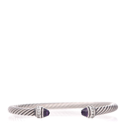 David Yurman Sterling Silver Diamond Amethyst 5mm Cable Classics Bracelet 1 of 5