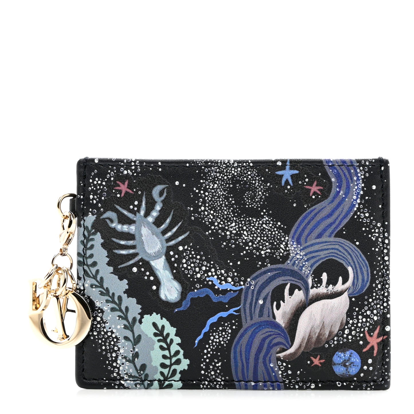 Calfskin Printed Nature Ballet Lady Dior Card Holder Blue
