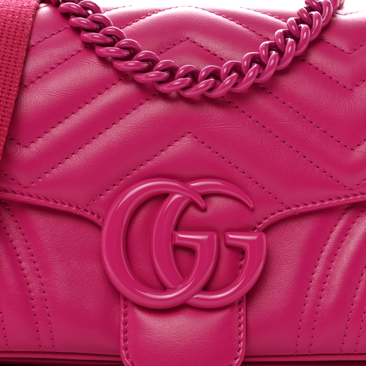 Gucci Calfskin Matelasse Monochrome GG Marmont Crossbody Shoulder Bag Classic Fuxia 9 of 11