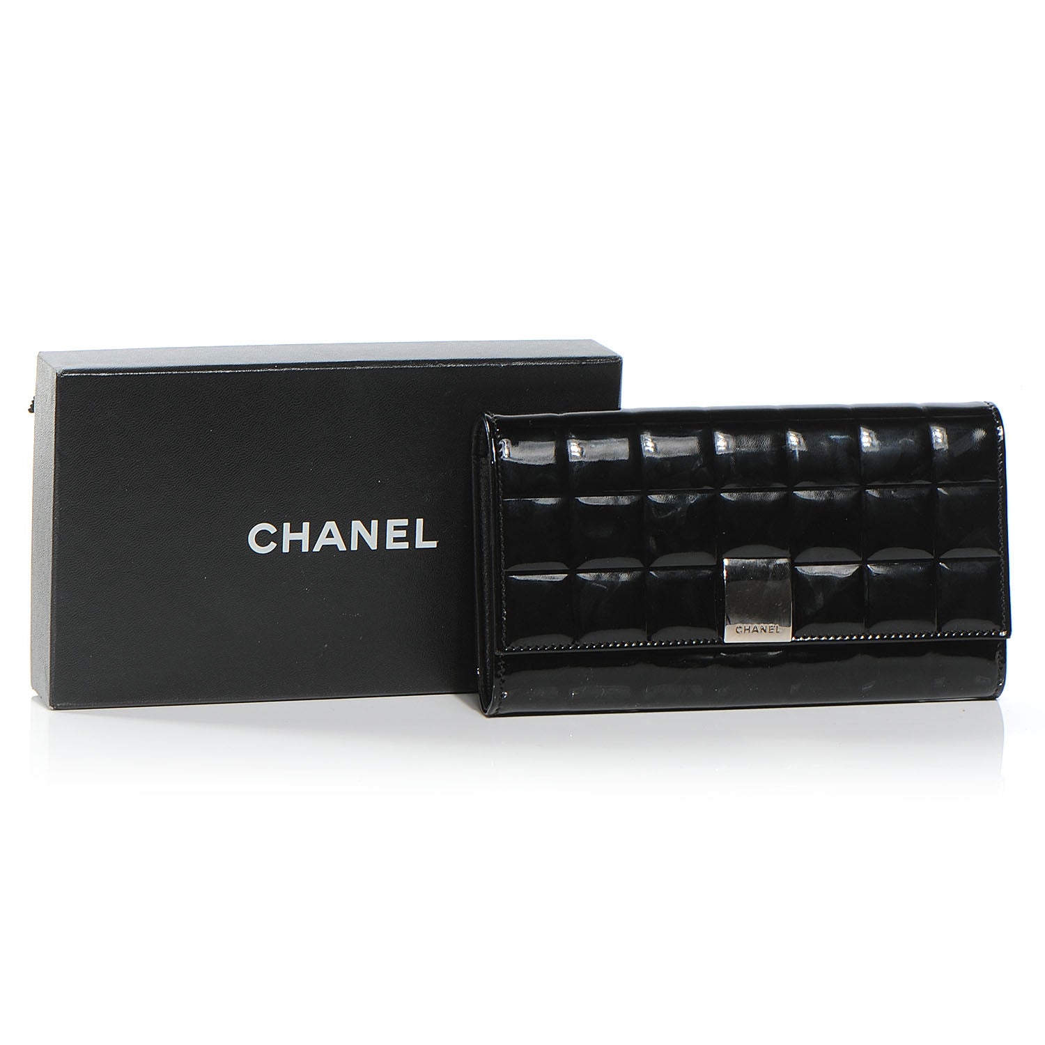 Chanel Patent Chocolate Bar Quilted Long Wallet Black 4 of 8