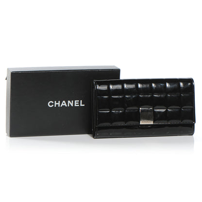 Chanel Patent Chocolate Bar Quilted Long Wallet Black 4 of 8