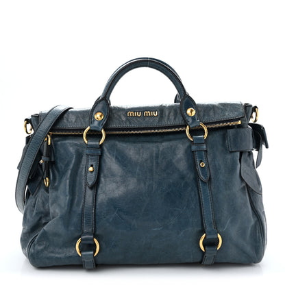 Miu Miu Vitello Lux Medium Bow Bag Blue 1 of 14