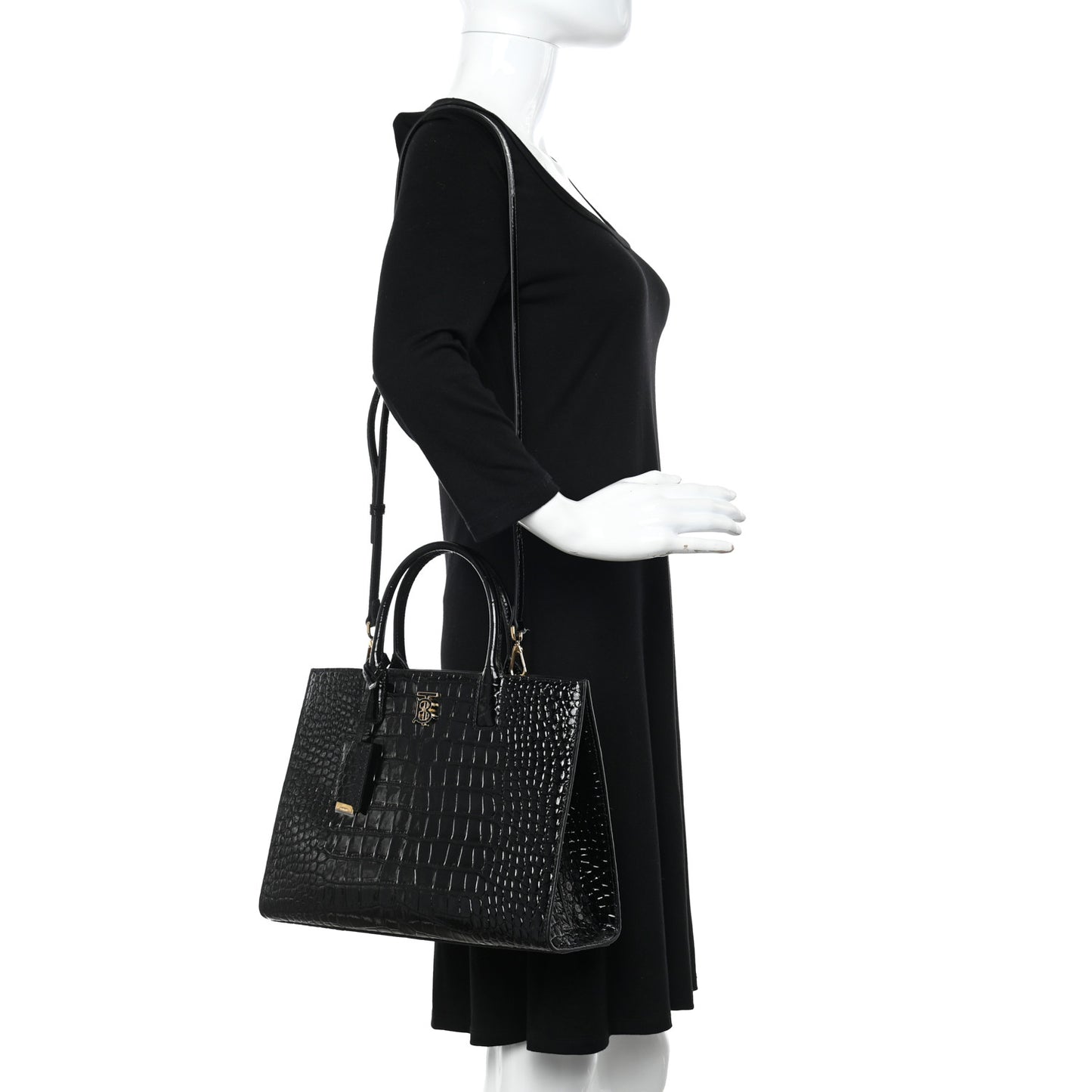 Crocodile Embossed Calfskin Small Frances Tote Black