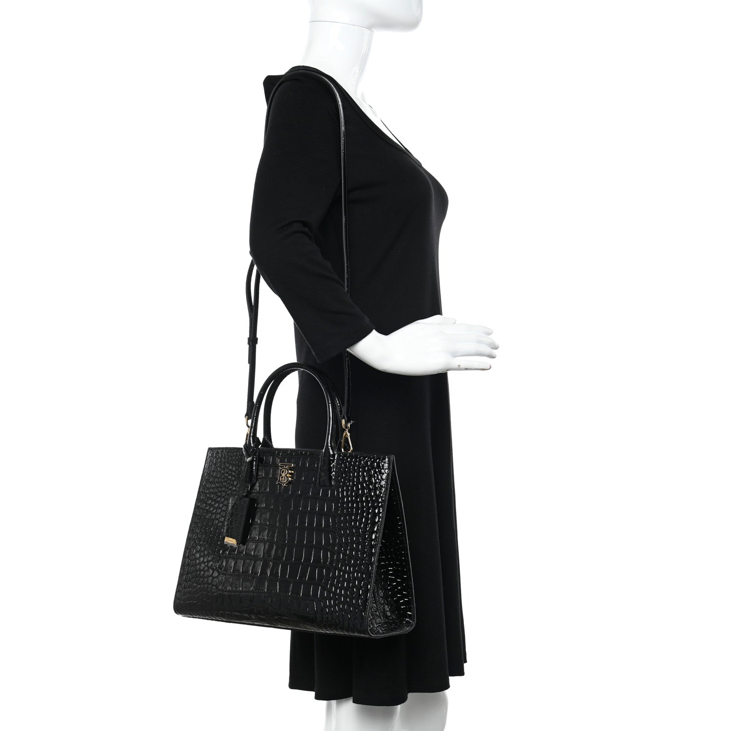 Burberry Crocodile Embossed Calfskin Small Frances Tote Black 2 of 12