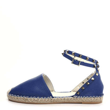 Valentino Garavani Grained Calfskin Rockstud Ankle Wrap Espadrille 20mm Flats 41 Blu Delft 1 of 10