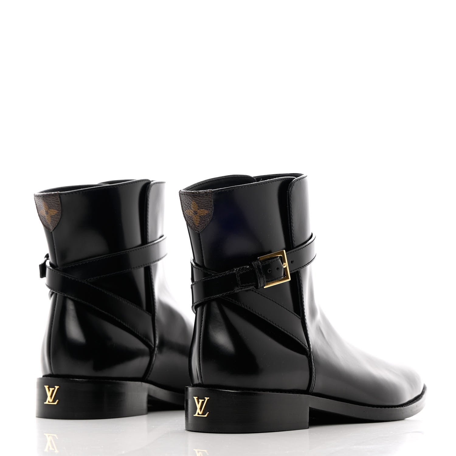Louis Vuitton Patent Calfskin Monogram Flat Ankle Boots 37 Black 4 of 10