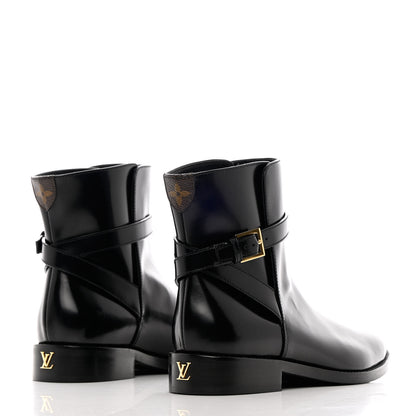 Louis Vuitton Patent Calfskin Monogram Flat Ankle Boots 37 Black 4 of 10