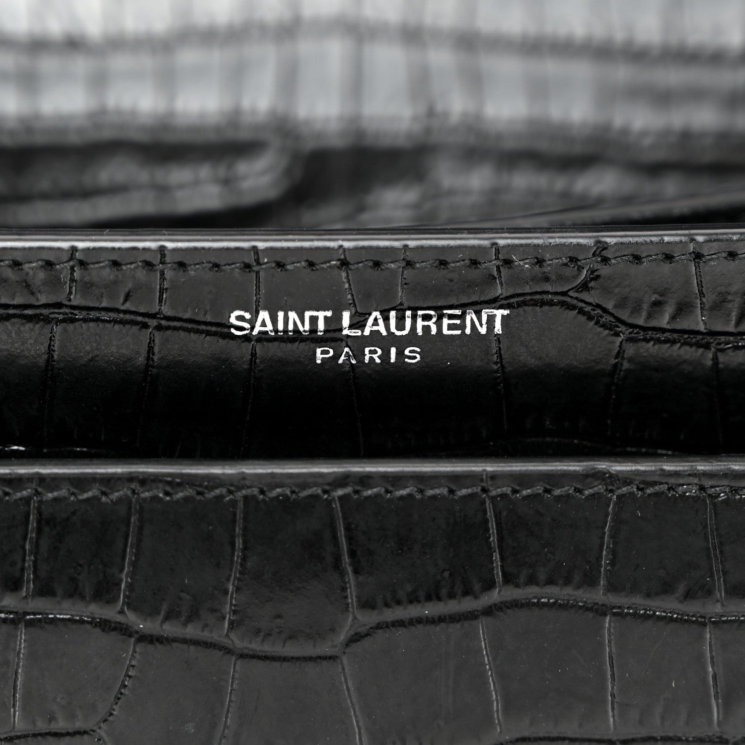 Saint Laurent Calfskin Crocodile Embossed Medium Monogram Sunset Black 6 of 12