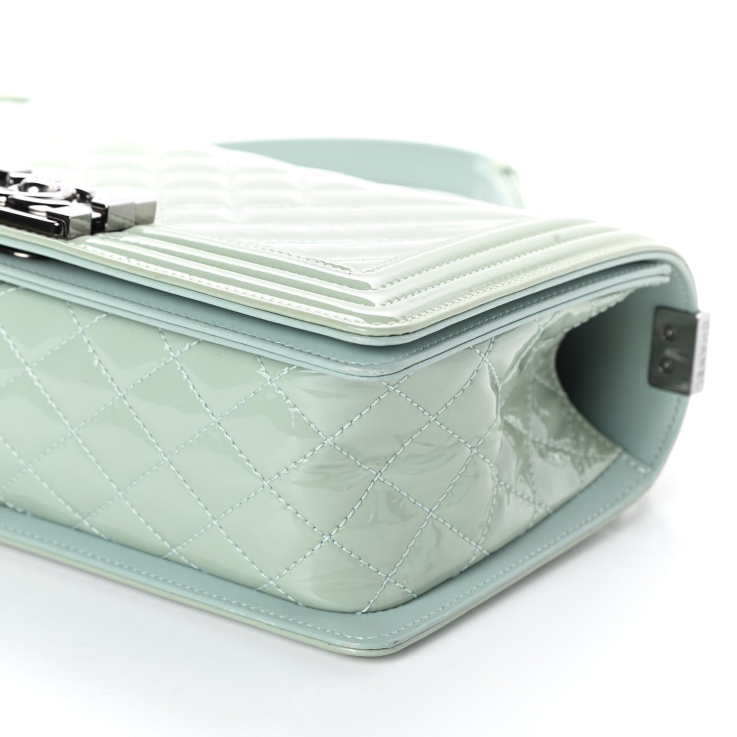 Patent Chevron Quilted Medium Boy Flap Green
