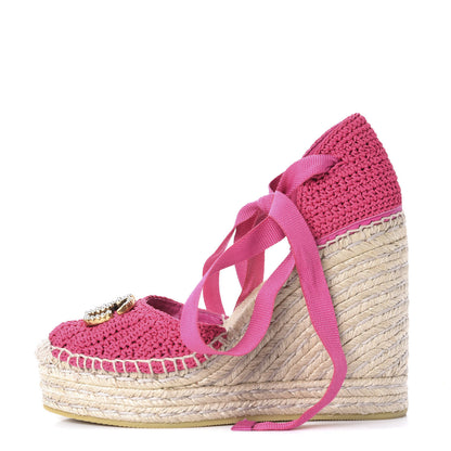 Gucci Cotton Crochet Pearly GG Ankle Wrap Platform Espadrille Wedges 36 Cyclamen Rose 1 of 12