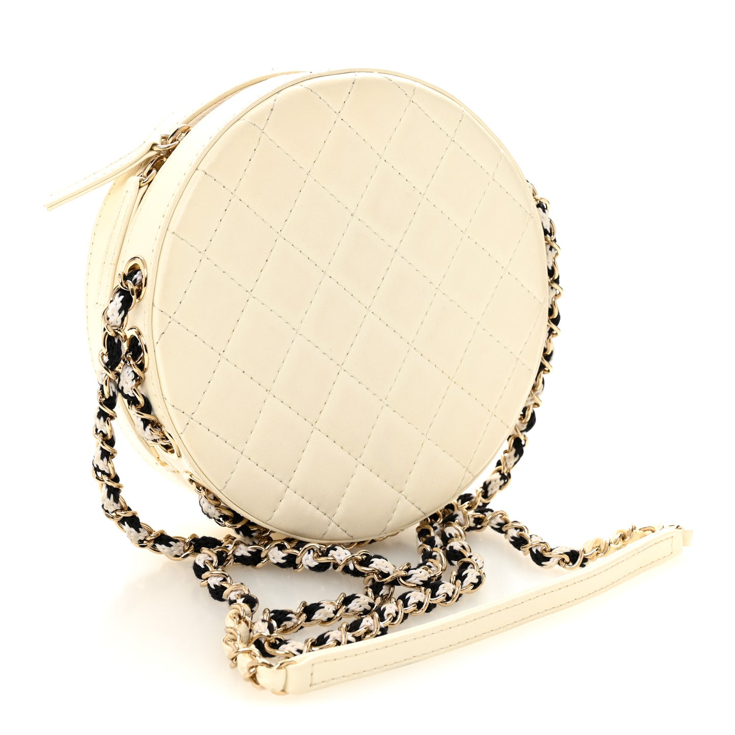 Lambskin Coco Lifesaver Round Bag Black White