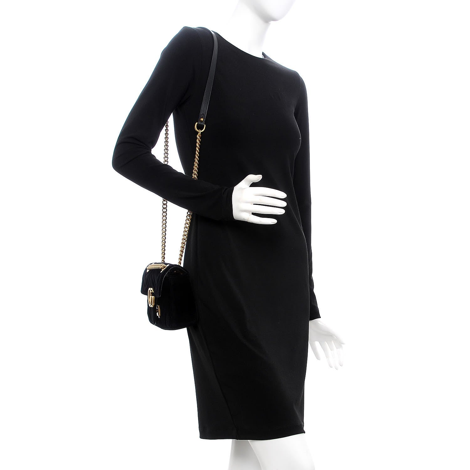 Gucci Velvet Matelasse Mini GG Marmont Shoulder Bag Black 2 of 8