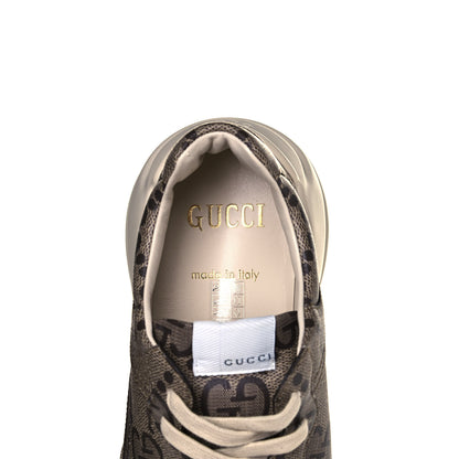 Gucci Maxi GG Supreme Monogram Gucci 100 Mens Rhyton Sneakers 10.5 Beige Ebony 7 of 8