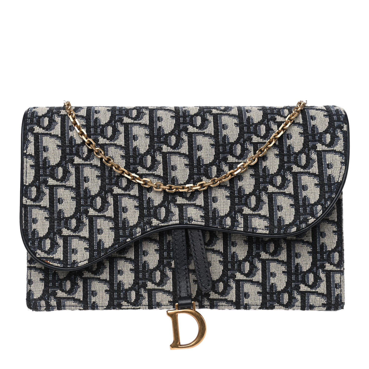 Christian Dior Oblique Saddle Chain Pouch Blue 1 of 4